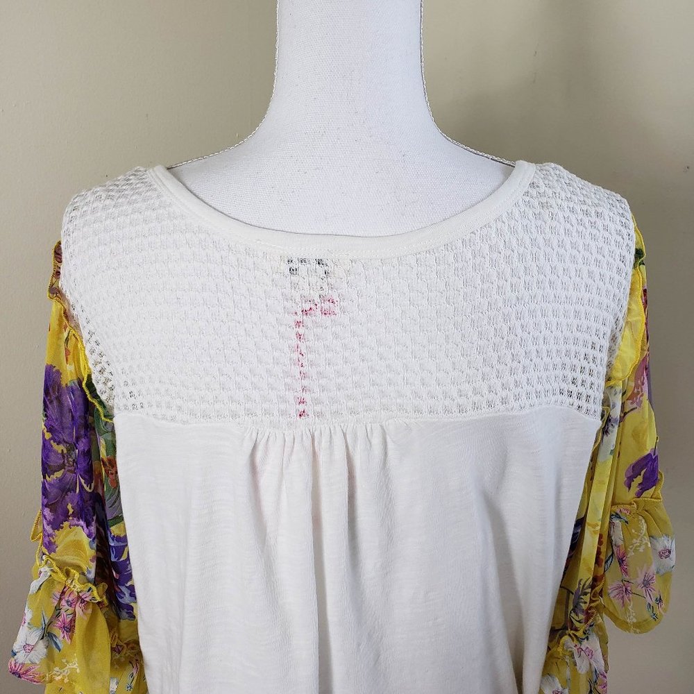 Umgee Knit Ruffle Sleeve Front Tie Top White Large - Picture 7 of 12